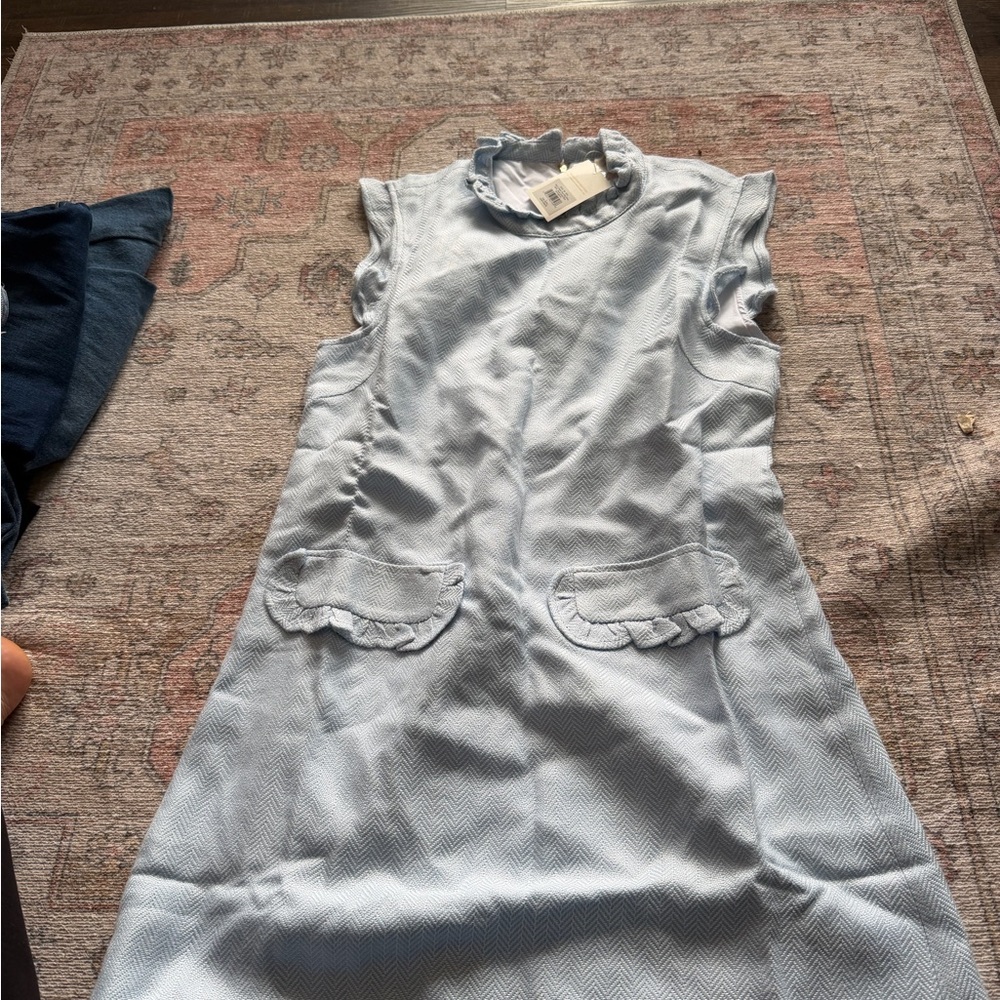 The Beaufort Bonnet Company Light Blue Ruffle Pocket Shift Dress